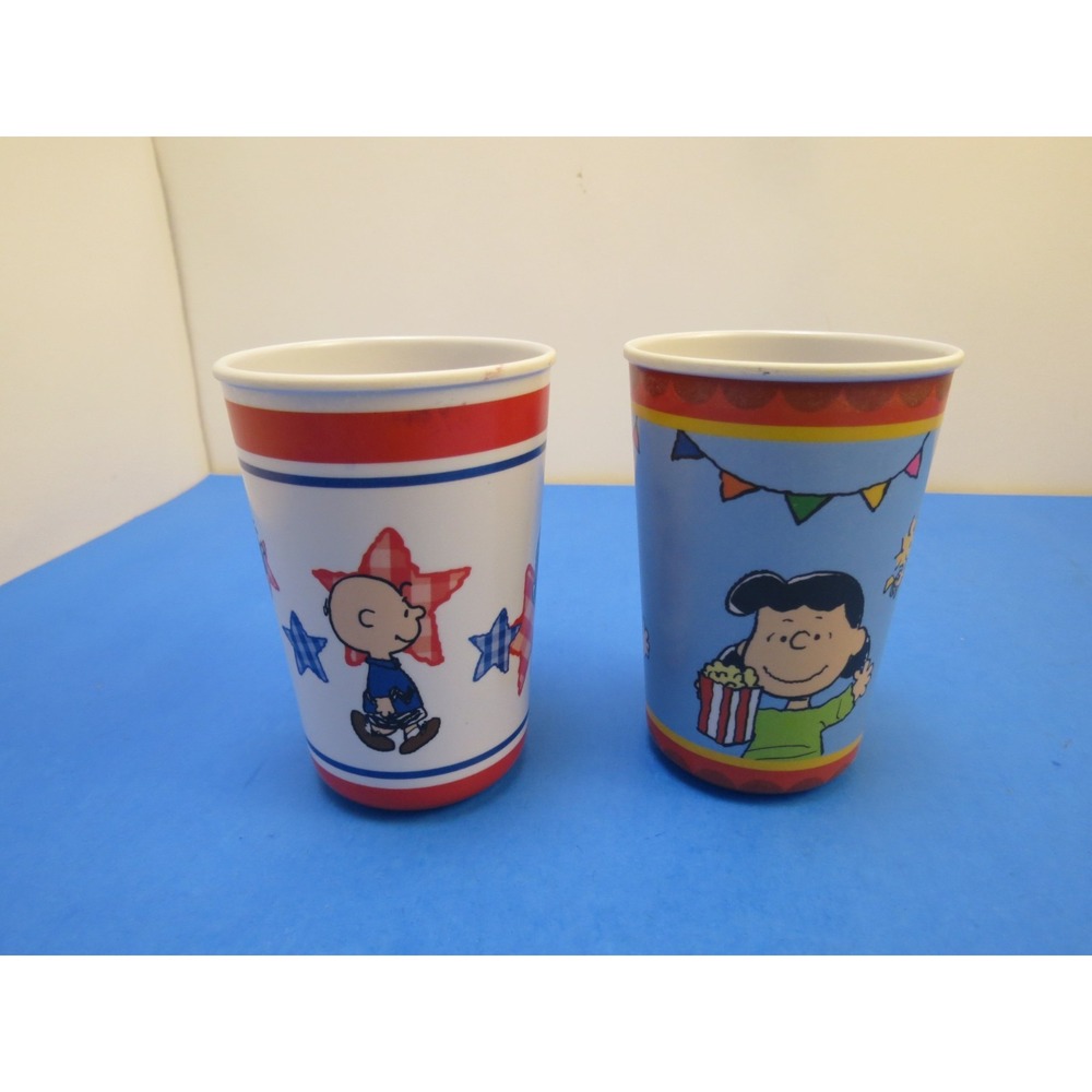 Peanuts Snoopy Plastic Birthday Party Cups Vintage Gibson Charlie Brown Lucy 2pc